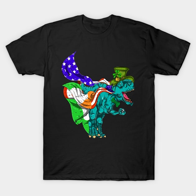 Dinosaur Trex Ireland US Flag Retro Saint Patricks Day T-Shirt by ShirtsShirtsndmoreShirts